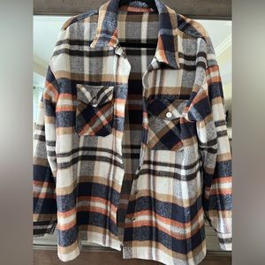 Navy, Orange, Khaki Plaid Shacket